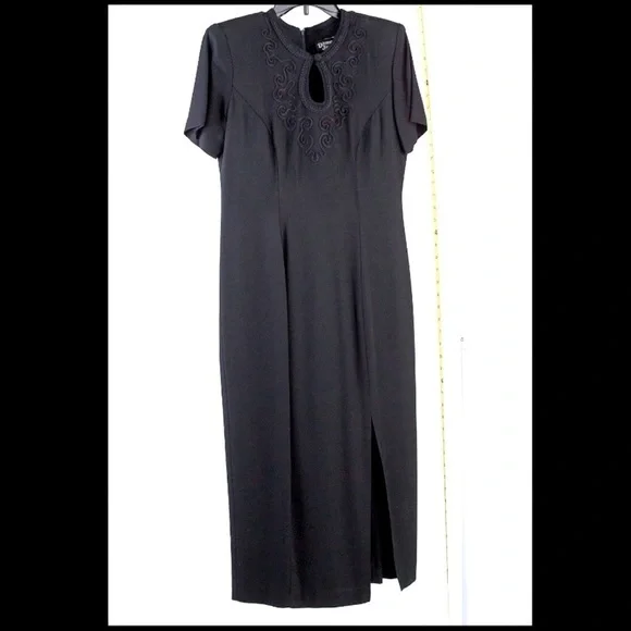 dawn joy fashions | Dresses | Vintage Dawn Joy Wiggle Midi Dress Sz Sm  Embroider Slim Sheath Pencil Keyhole | Poshmark
